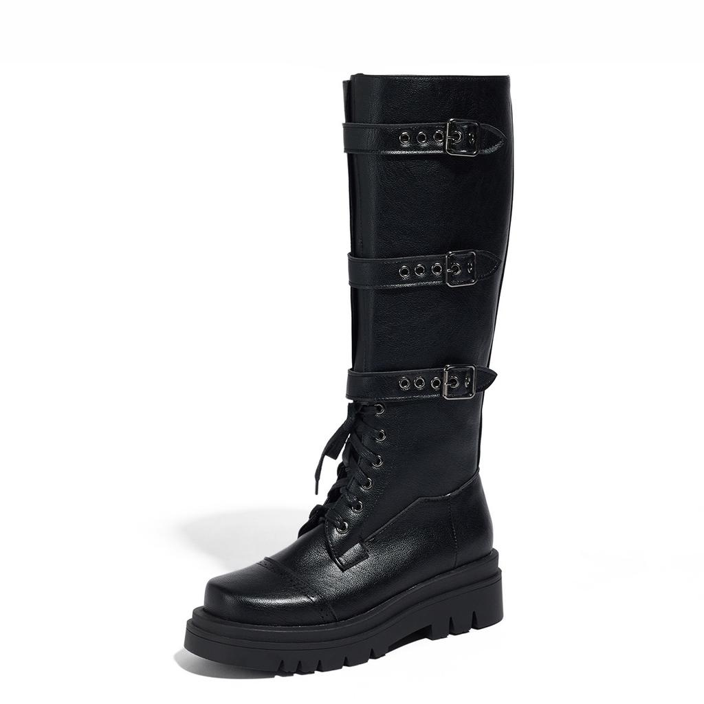Autumn and Winter Ebay Casual Mid-heel Knight Boots Versatile Belt Buckle High Boots Women