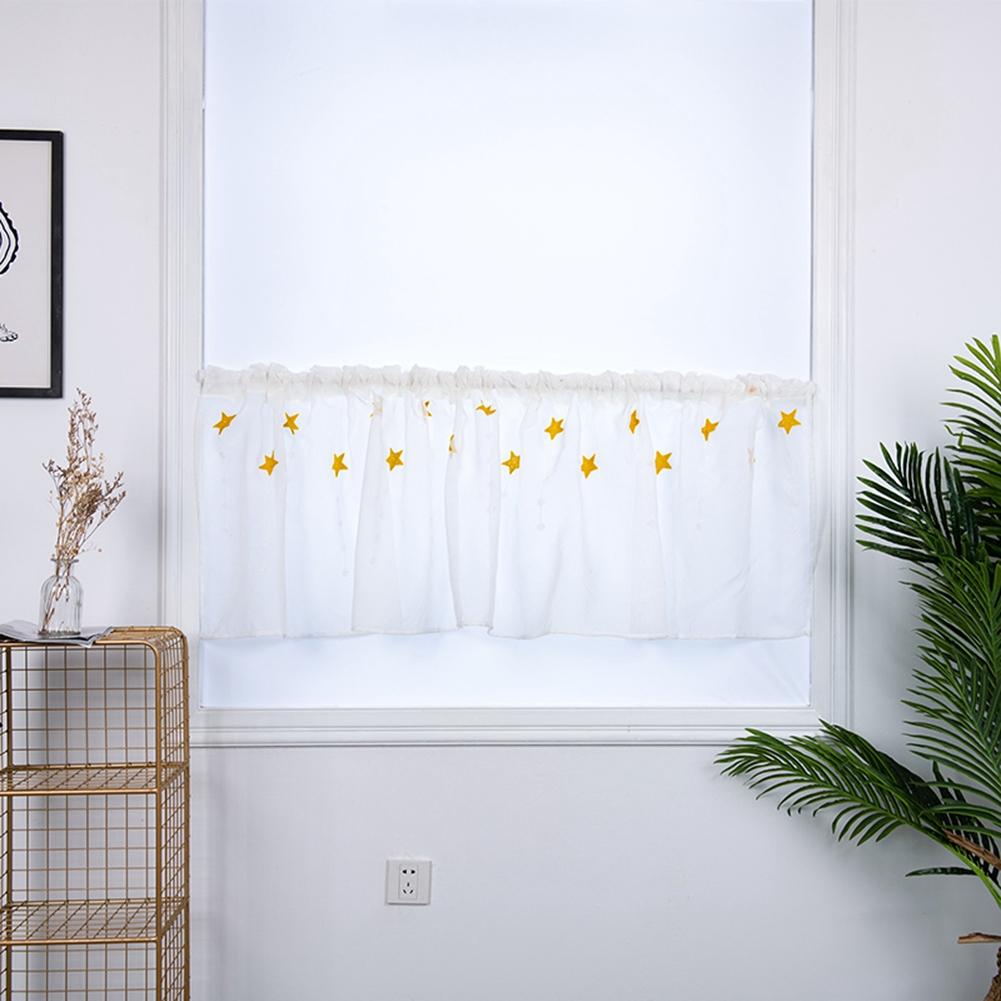 Kitchen Tiers Cabinet Embroidery Curtain Short Curtain Half  Window Treatment(Yellow Stars)