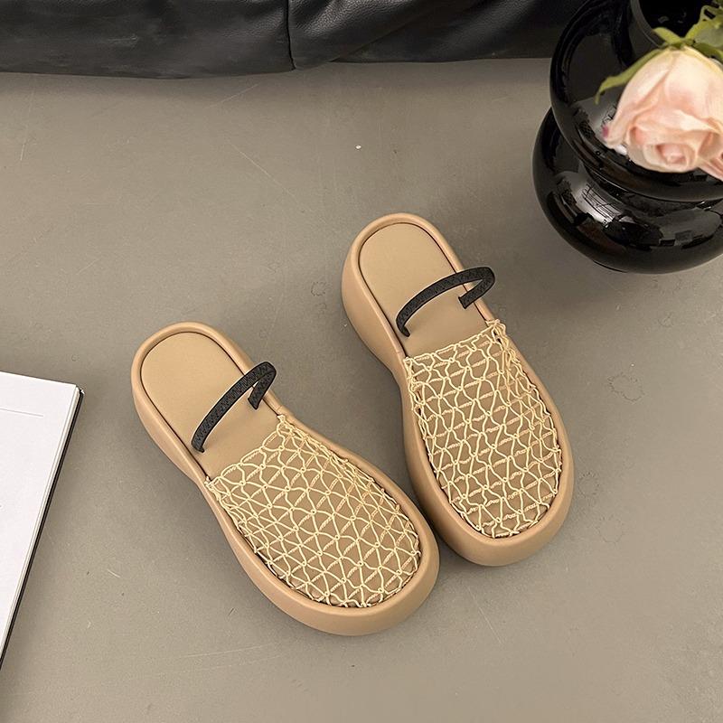 Fashion Waterproof Platform High-heeled Slippers Summer New Round Head Shallow Mouth Mesh Hollow Anti-slip Wear-resistant Sandals