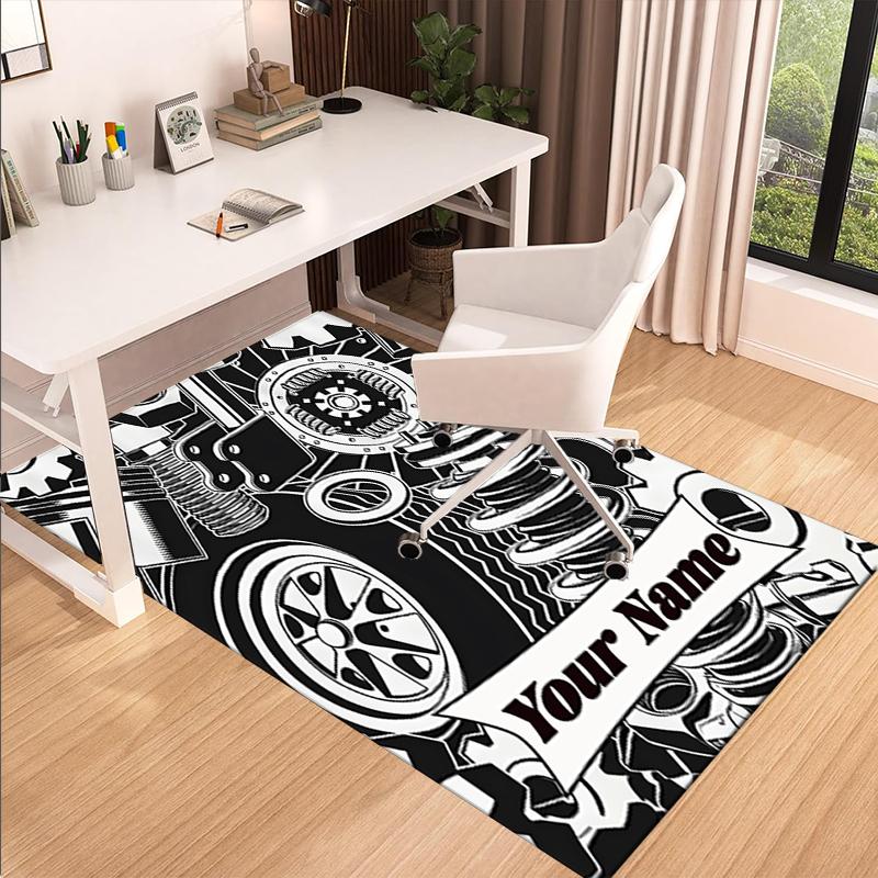 1PC Custom Name Automotive Parts Illustration Theme Floor Mat Ideal for Living Room, Game Rooms, Office, Bedroom,Floor Mat Playful Design