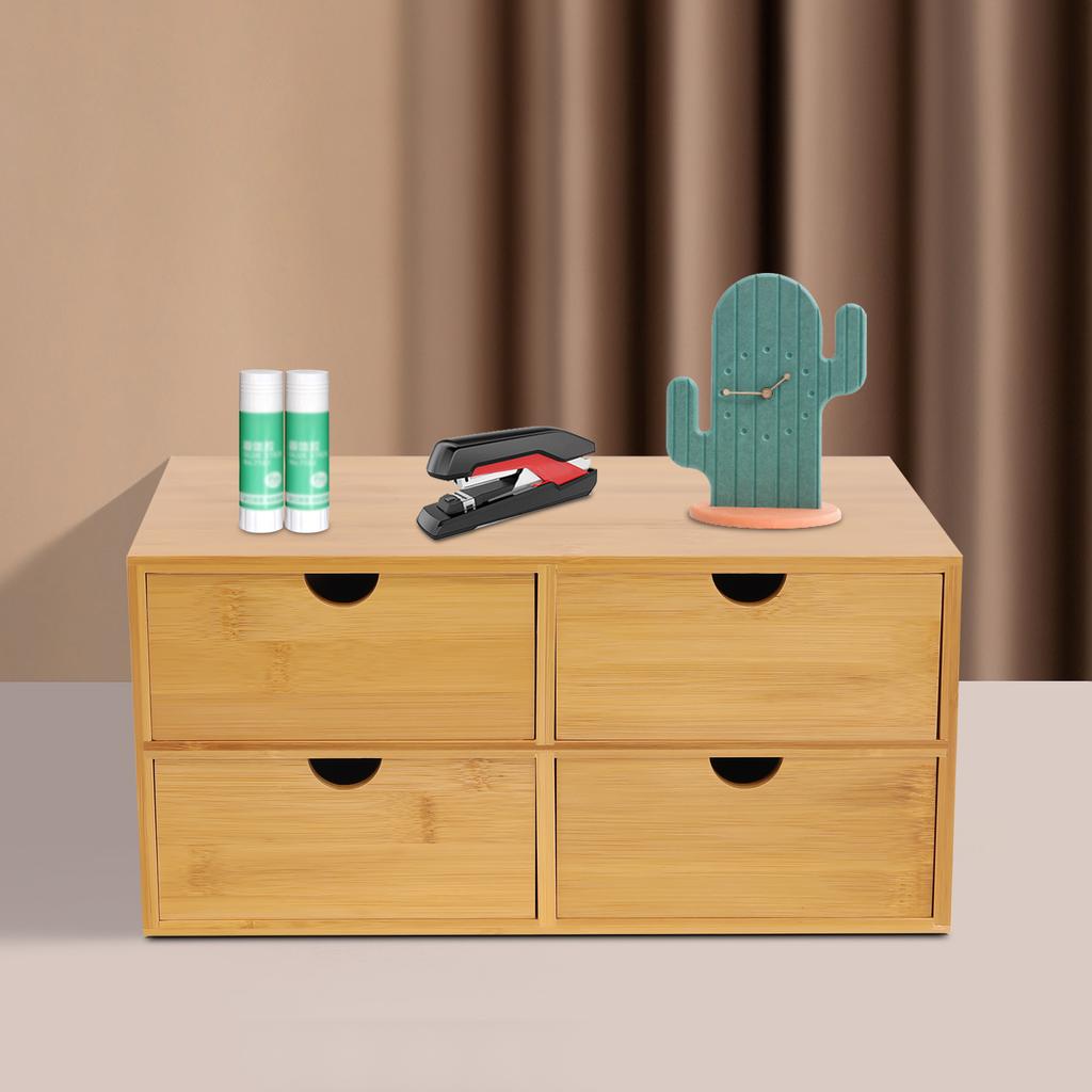 4 Drawers Mini Bamboo Desk Drawer Tabletop Storage Organization Box for Office Home Toiletries Supplies