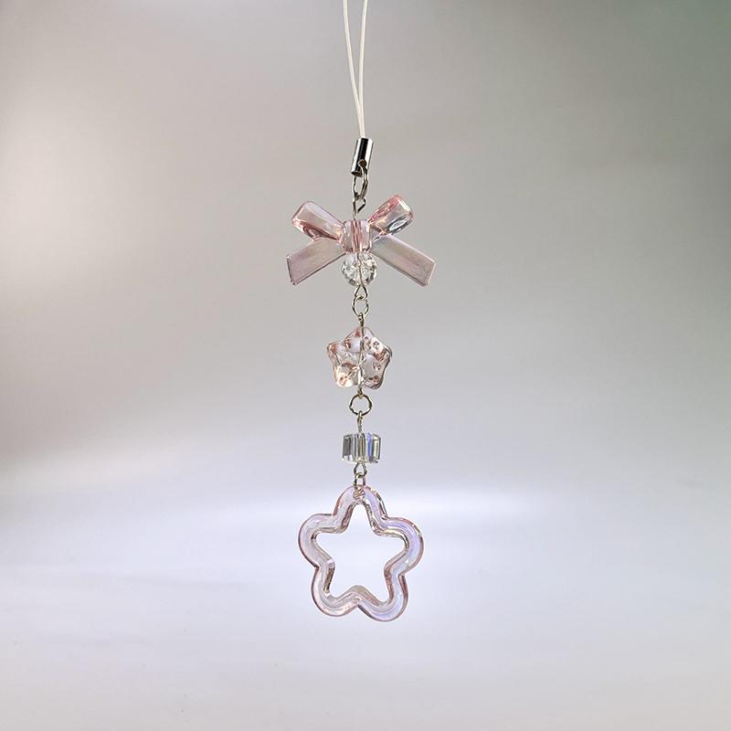 Y2K Růžový Mašličkový Květinový Řetízek na Telefon Roztomilý Sladký Šňůrka na Mobil Klíčenka Dívčí Přívěsek na Mobilní Telefon