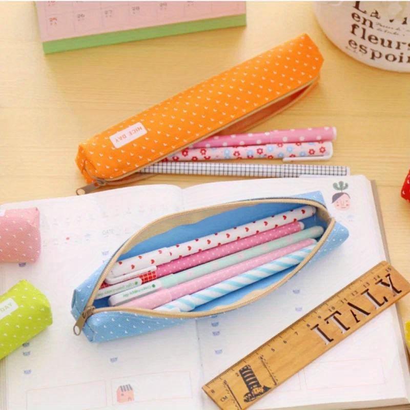 1 Pcs Cute Candy Color Pencil Dot Canvas Pen Bag Stationery Pouch For Girls Gift Office School Supplies