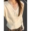 Pure Desire Collar Lace Splicing Knitted Cardigan Women's Spring Sweet and Spicy Versatile Bottoming Shirt with Sweater Inside