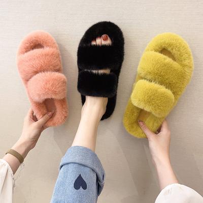 Fashion Winter Fluffy Slippers Women 2024 Hot Sales House Home Fur Slippers Women Flat Platform Cozy Fuzzy Indoor Shoes Korean Slides