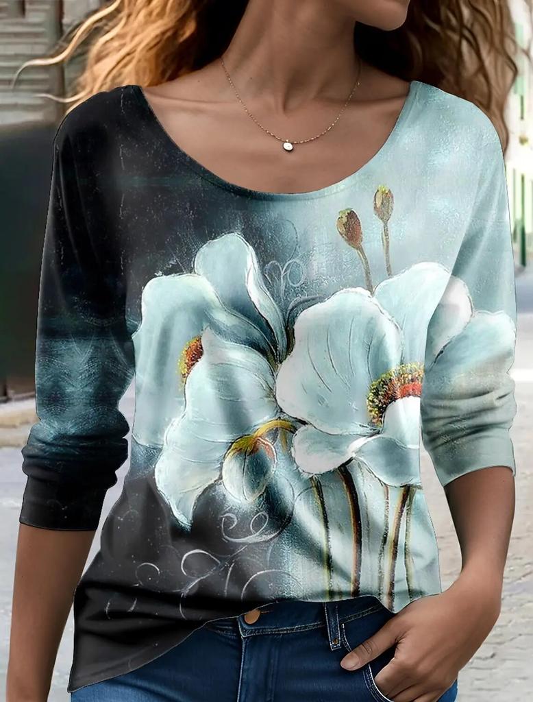 Fashion Women's Autumn Pullover Long Sleeve T-shirts 3d Printed Graphic Colorful ButterflyO Neck Oversized Casual Tee Imitation Cotton Material 2024