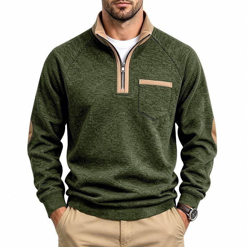 Men S Casual Loose Fleece Stand Collar Color Block Long Sleeve Sweatshirt