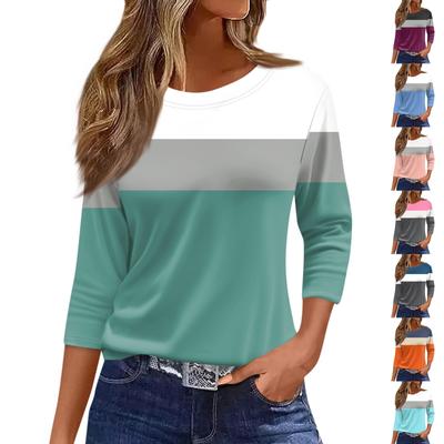 Moda damă ocazional decolteu rotund mâneci 3/4 tricou imprimat largi Top dama