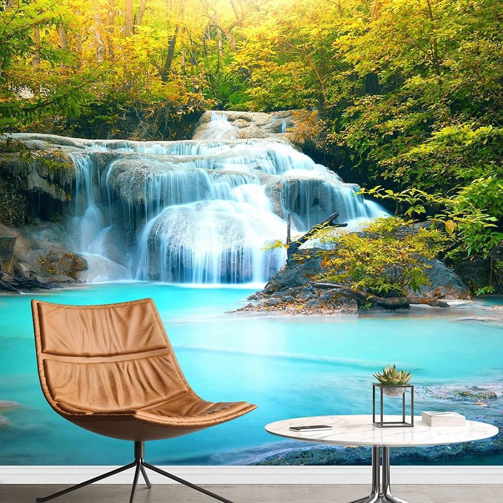 River Waterfall Wall Mural 3d Autumn Forest Wallpaper Removable Large Wall Sticker For Living Room Bedroom Wallpaper
