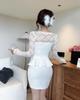 Elegantes Spitzen-V-Ausschnitt-Bodycon-Kleid mit Schleife und Figurschmeichelnden Langen Ärmeln