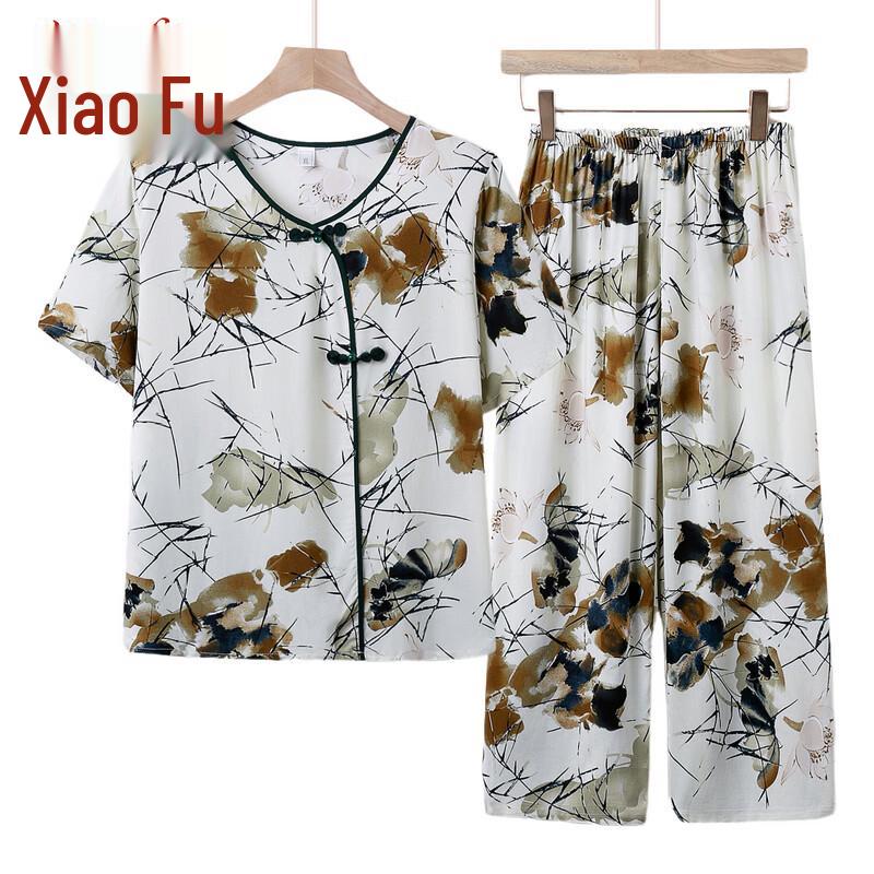 Middle-Aged Women's Summer Floral Two-Piece Set