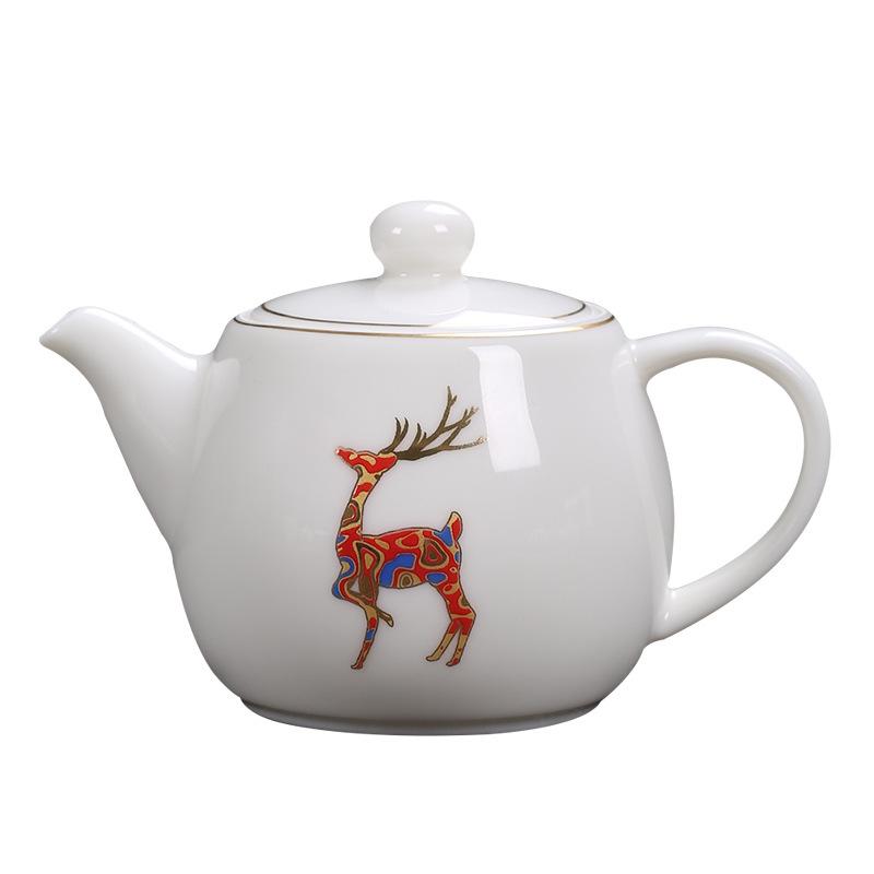 Gold-Embossed Dehua White Porcelain Sheep Fat Jade Teapot Internet Celebrity Large Lacquer Deer Companion Tea Brewing Filter