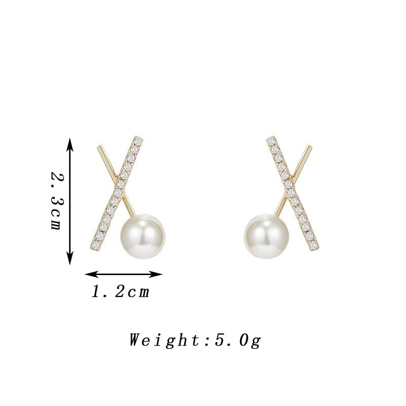 

Fashion Asymmetry X-Shape Stud Earrings for Women Party Rhinestones Imitation Pearl Earrings Elegant Zircon Girls Gift
