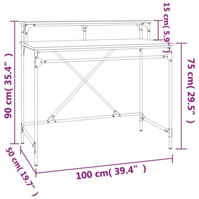 VidaXL Bureau chêne fumé 100x50x90 cm bois d'ingénierie et fer 826701
