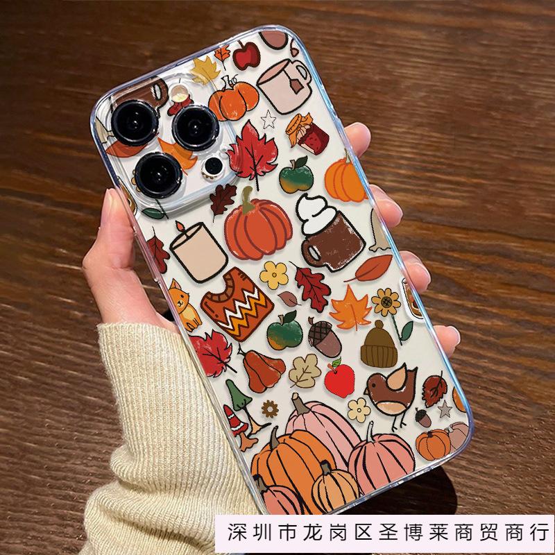 Halloween Pumpkin Illustration for Apple iPhone11/12/13/14/15/16ProMax Transparent Case 8