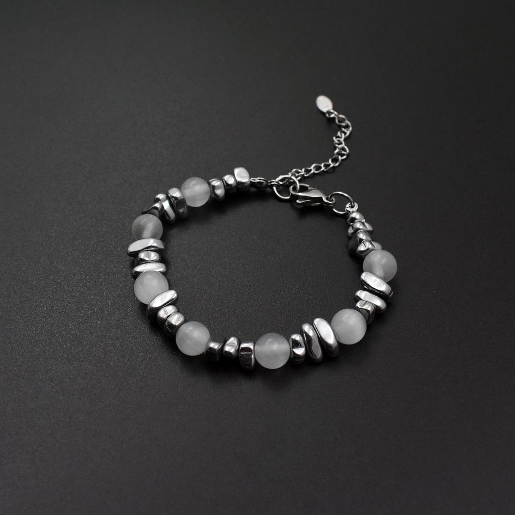 Unisex Silber Perlen Patchwork Katzenauge Armband: Trendiges Design für Männer und Frauen