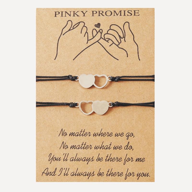 

2/3/4x Pinky Promise Heart Bracelets for Couple Women Girls Teens with for Wish Card Adjustable Matching Friendship Brac