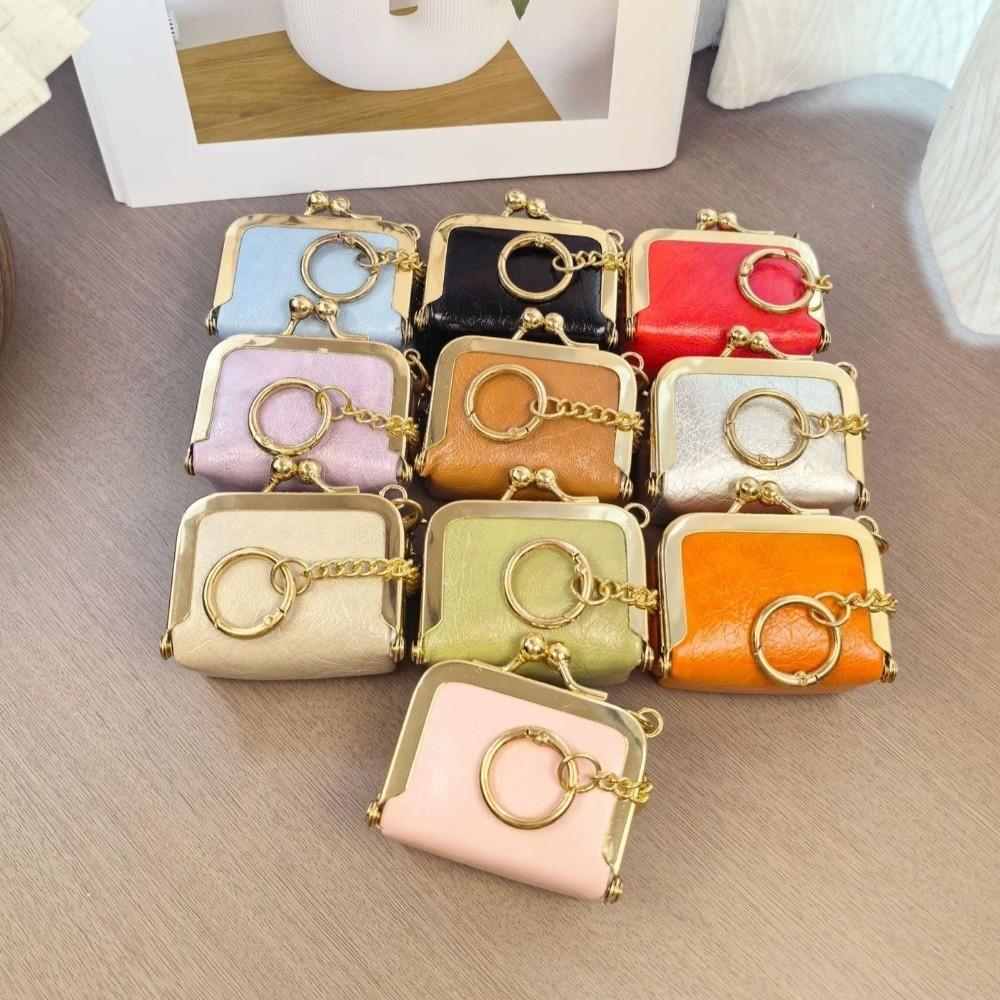 New Leather Coin Purse Solid Color Square Small Trinket Storage Multifunctional Kiss Lock Wallet Rings Necklaces Earrings