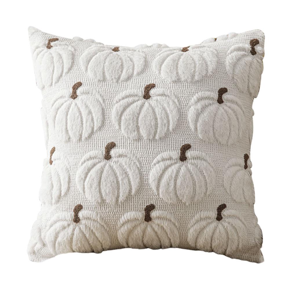 Halloween Pumpkin Fall Throw Pillow Covers Embroidery Soft Faux Fur Pillow Covers Fluffy Plush Accent Pillow Cases for Farmhouse