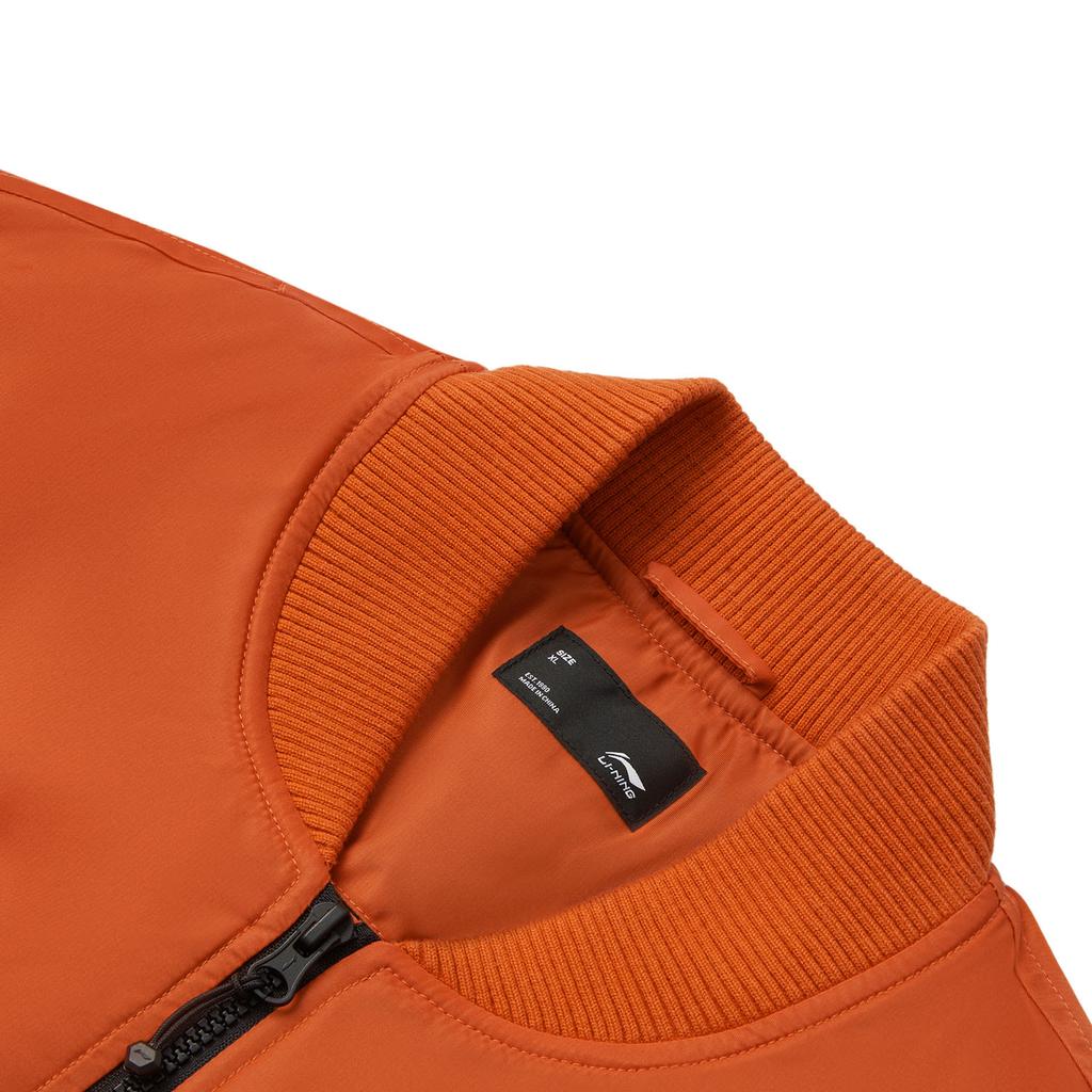 Li Ning Sport Fashion Series Letter Baseball Collar Zipper Short Sleeve Cotton Jacket Men Jacket Ochre-Orange AJMU185-4