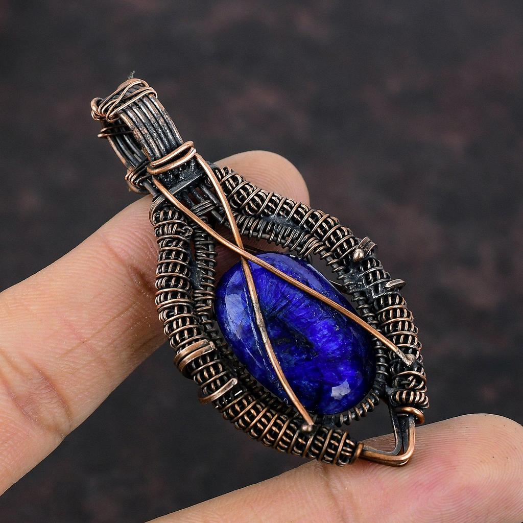 Pendentif Saphir Bleu Facetté Fil de Cuivre Enroulé Bijou Pendentif Pierre Précieuse Pierre de Lune Arc-en-Ciel Pendentif Cuivre Bijou Fait Main Cadeau de Fiançailles