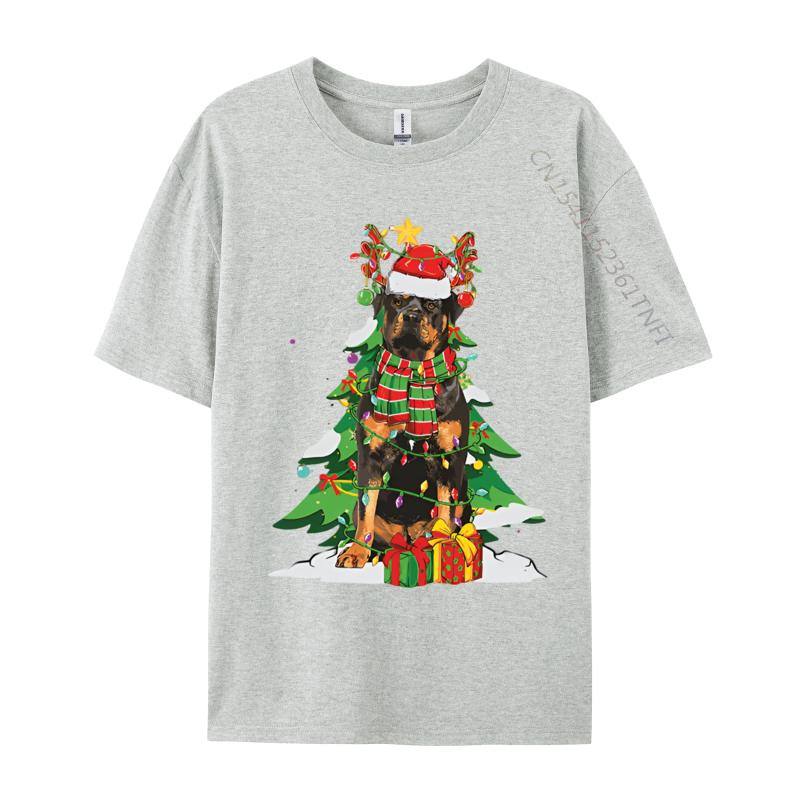 Santa Reindeer Rottweiler Dog Xmas Tshirt Graphic Tee Shirt Male Vintage Cotton Tops Tees Cute Oversized T Shirt