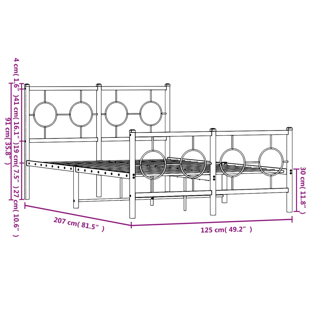 Metal Bed Frame with Headboard and Footboard White 120 x 200 cm