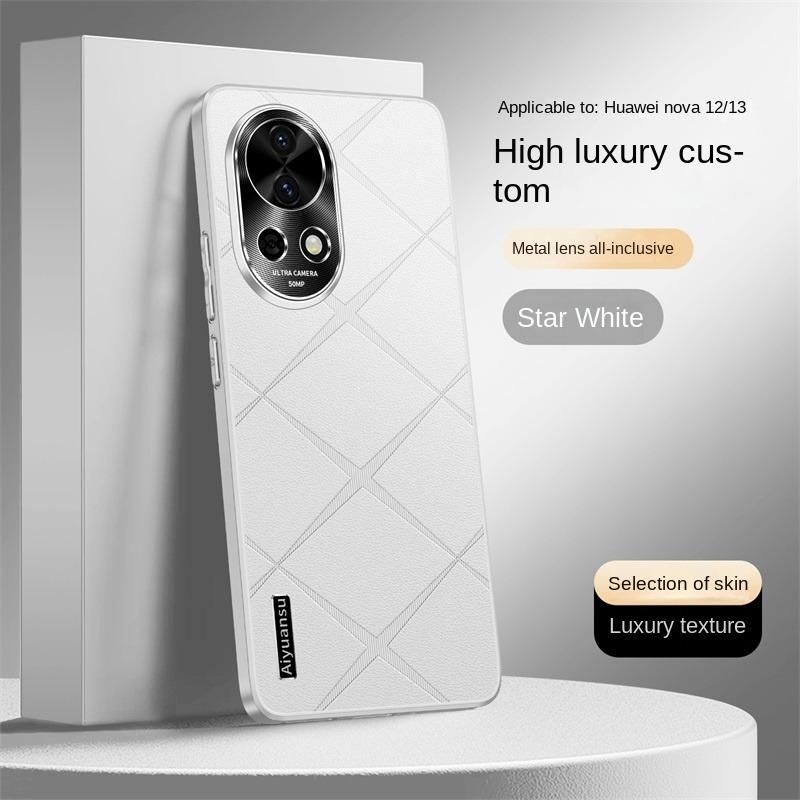 

Для Huawei Nova 13 13 Pro чехол для телефона из высококачественной веганской кожи, с защитой металлической линзы, противоударный и устойчивый к отпечаткам пальцев For Nova 13 Pro белый