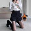 2024 Autumn/Winter Black High-Waisted Slimming Suit Shorts for Women - Petite, Sexy, High-End Design