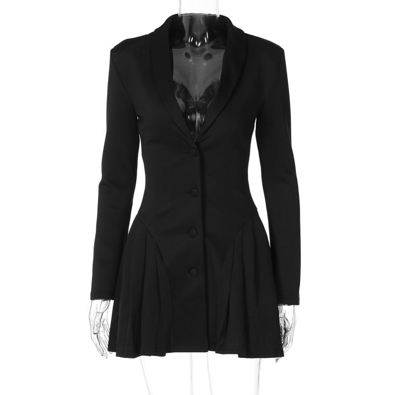 Women Elegant White Single-breasted Pleated Mini Dress Fashion Deep V-neck Long Sleeved A-line Dressses Lady Streetwear