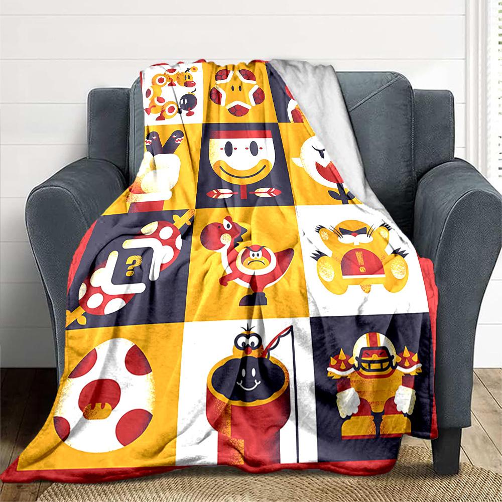 1pc Mario Characters Cozy Print Blanket Lightweight Warm Flannel Throw Blanket For Sofa, Bed, Living Room