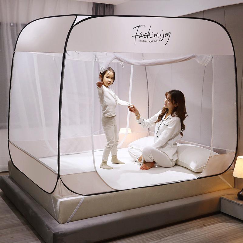 Mongolian Yurt No-Install Anti-Fall Mosquito Net | Encrypted Square Tent for 1.5m-1.8m Bed