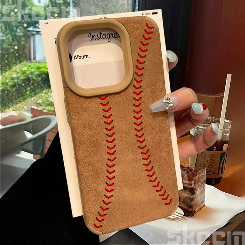 Creative Baseball Pattern Leather Phone Case For iPhone 16 15 14 Pro Max 11 12 13 7 8 Plus XR X XS Max Shockproof Silicone Cover