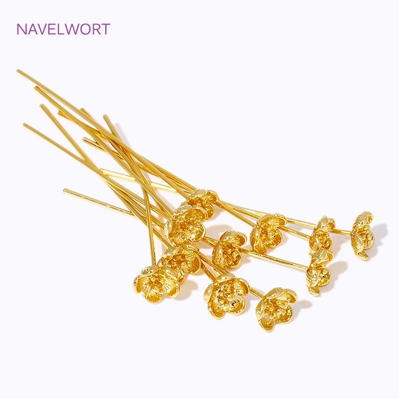18K Gold Plated Flower Shape Pins High Quality Brass Metal Pins,For Jewelry Making Pins,Handmade DIY Beading Accessories