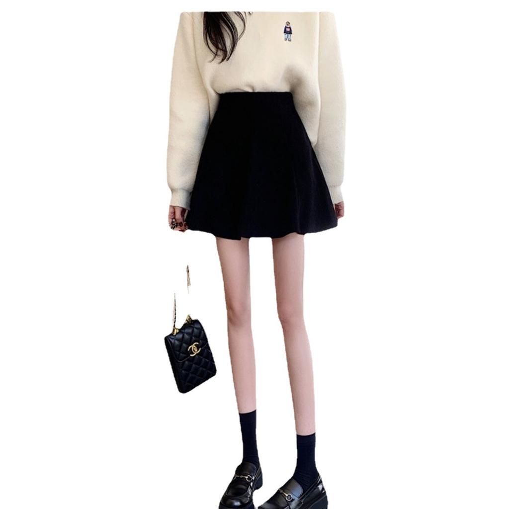 Women's Autumn Winter Latte-Coloured Corduroy Casual All-match Versatile Skirt Schoolgirl Style High-Waisted Slimming Pleated A-Line Short Skirt