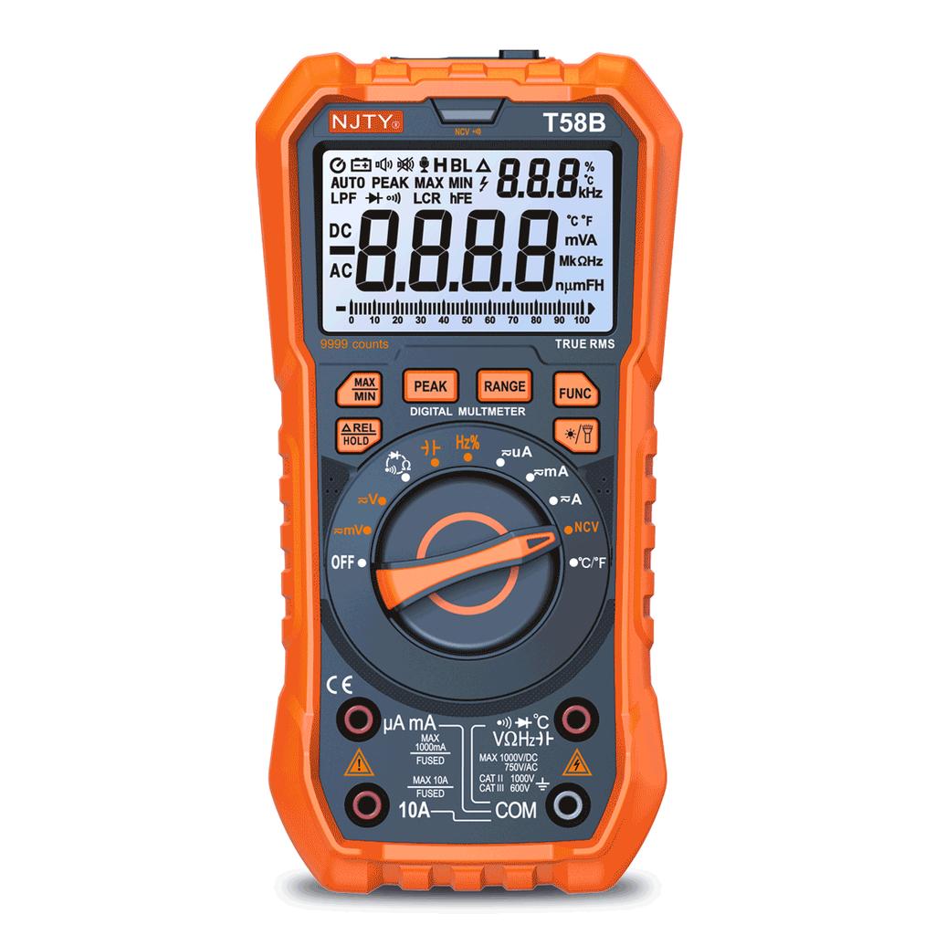 NJTY T58B T58C Inductance Digital Multimeter AUTO Range 9999 Counts Voltage Current Capacitance LED Smart Backlit Large Screen