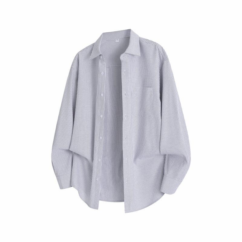

Весенне-осенняя мужская однотонная рубашка в полоску с длинным рукавом, мужская повседневная свободная рубашка-куртка 3XL светло-серый