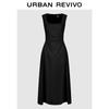 UR 2026 Spring Women's U-Neck Pleated Waist A-Line Dress