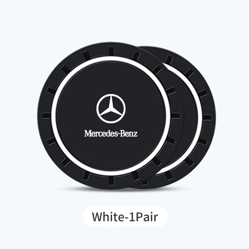 

GLC GLB 2PCS Car Coasters Water Cup Slots Non-Slip Mat Waterproof Cup Pad For Mercedes Benz AMG A B C E S V Class A180 CLK CLA