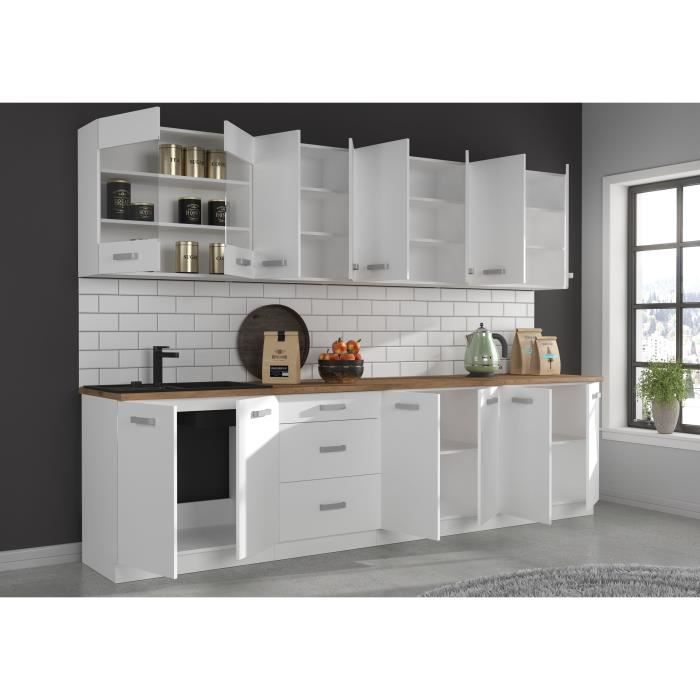 ATLAS Cuisine complète d'angle 8 éléments (reversible droit / gauche) - Décor blanc - L270 cm - Plan de travail non inclus