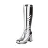 Sung Fit Women's Knee High Boots Gold Silver Comfy Shoes Soft Patent Leather Chunky High Heels Footwear