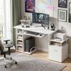 Computer Desk with Drawer Shelves CPU Storage Rack White