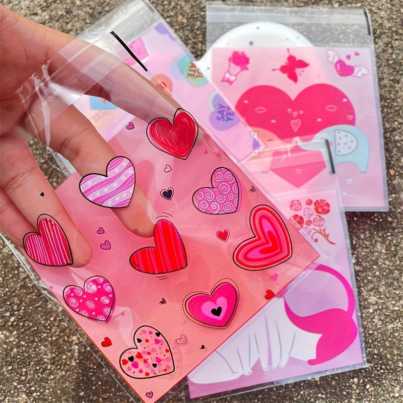 60pcs Romantic Heart Pink OPP Self-adhesive Bag Candy Small Gift Packaging Bag Couple Wedding Party Festival Gift Decoration Bag Supplies