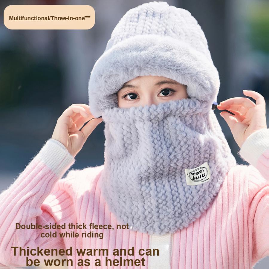 Winter Women's Hat Scarf Mask Cycling Ear Protection Face Mask Riding Headset Set Warm Windproof