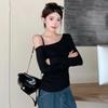 Women Autumn Long-sleeved Slash Neck Crops Tops Elastic Sexy Slim Backless T-Shirts Female New Fashion Lace-up Solid Top Tees