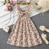 Girls' Fashion Dress Summer Children's Elegant Floral Ruffled Spaghetti Strap Bow Dress