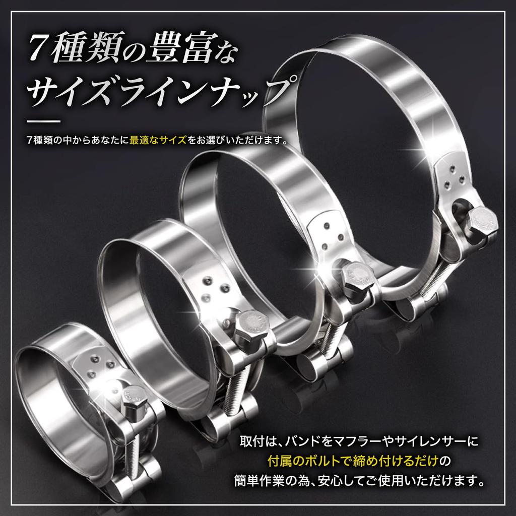 Nanarico Muffler Clamp Bike Bolt Pipe Hose Clamp Silencer Stainless Steel Band Muffler Band Exhaust Pipe 52-55mm Set of 2