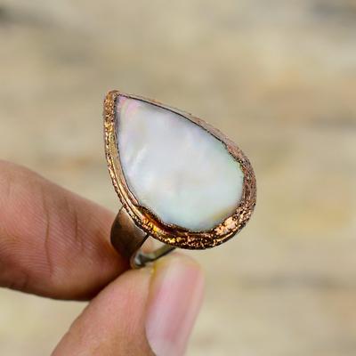 Perlmuttring, galvanisierter Kupferring, verstellbare Ringe, galvanisierter Schmuck, Edelsteinring, handgemachter Kupferschmuck, Jubiläumsgeschenke