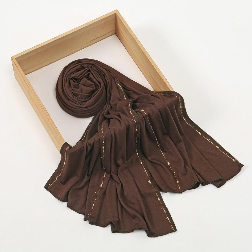

Solid Color Rhinestone Hijab Scarf Plain Design Long Muffler Headband Stretch Shawl Muslim Wear кофейный