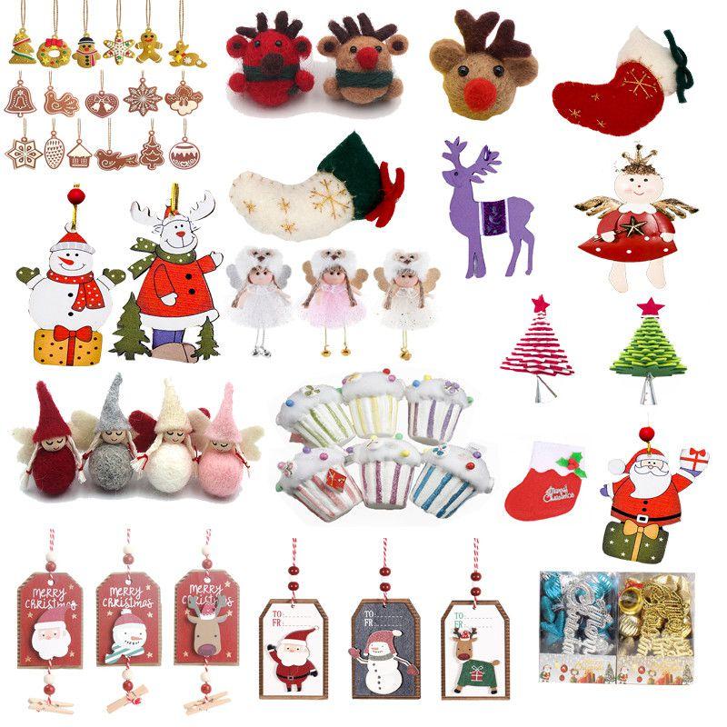 Colecție de Ornamente de Crăciun Frumos Lucrate Manual cu Designuri Unice din Feutru și Lemn pentru Decorarea Casei